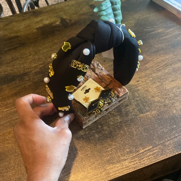 Black, gold, and Pearl, 2024 graduate headband and earring set! - Picture 2 of 6